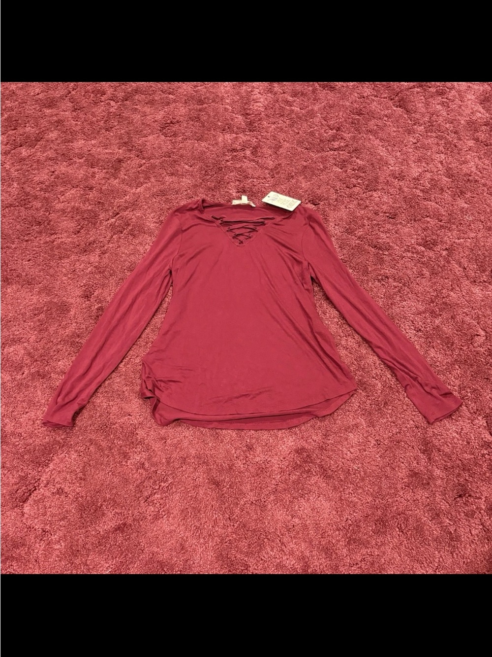 Pink Rose Lace-Up Long Sleeve Tee in Rose